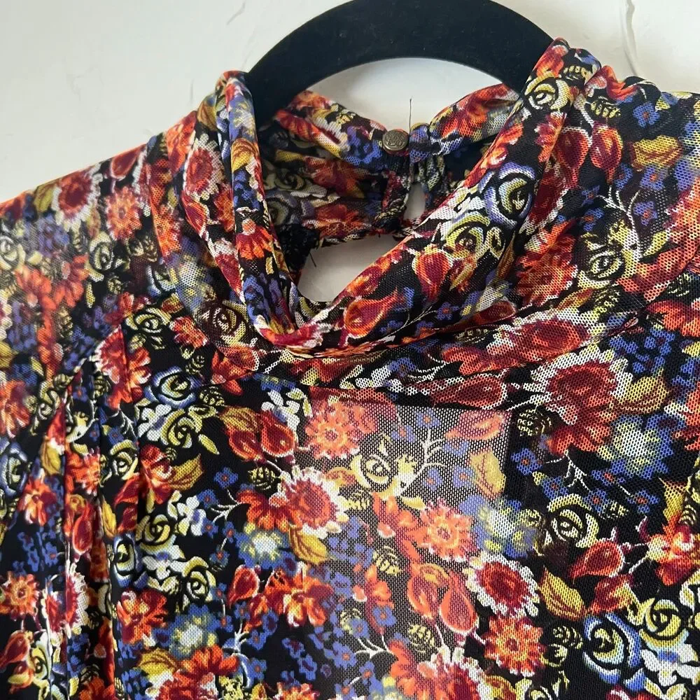 Free People All Dolled Up Top Floral Mesh Boho Fairy Tie‎ Sleeve Cropped y2k XS